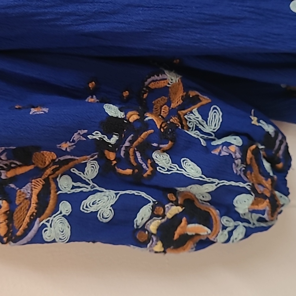 Free People Blue Oxford Long Sleeve Keyhole Back Mini Dress Embroidered Sz XS - Picture 6 of 15